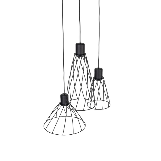 Lampadario per cucina nero tre elementi diffusori a gabbia